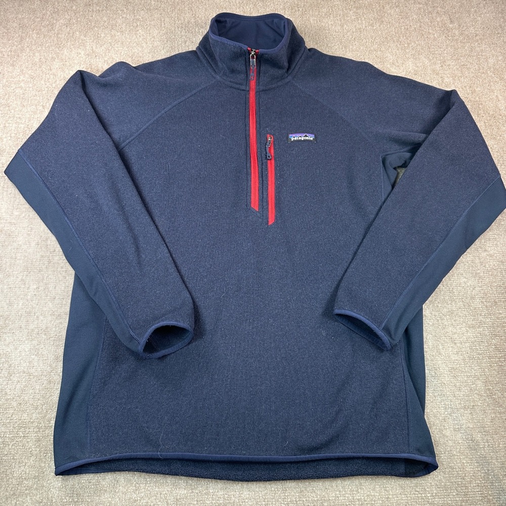 Patagonia Better Sweater Hybrid Quarter Zip Fleece Navy Blue Red Mens Large